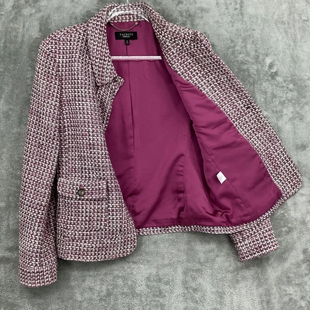 Talbots Jacket Womens Size 10 Tweed Wool Blend Blazer Office Career Preppy Pink